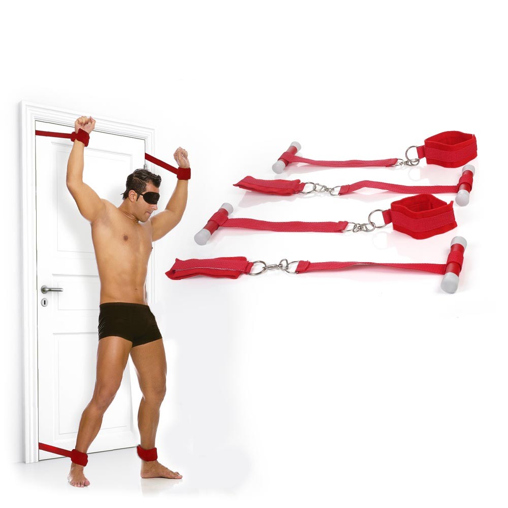 Kit Bondage Amarras Para Prender Na Porta Vermelho Sex Shop Loja