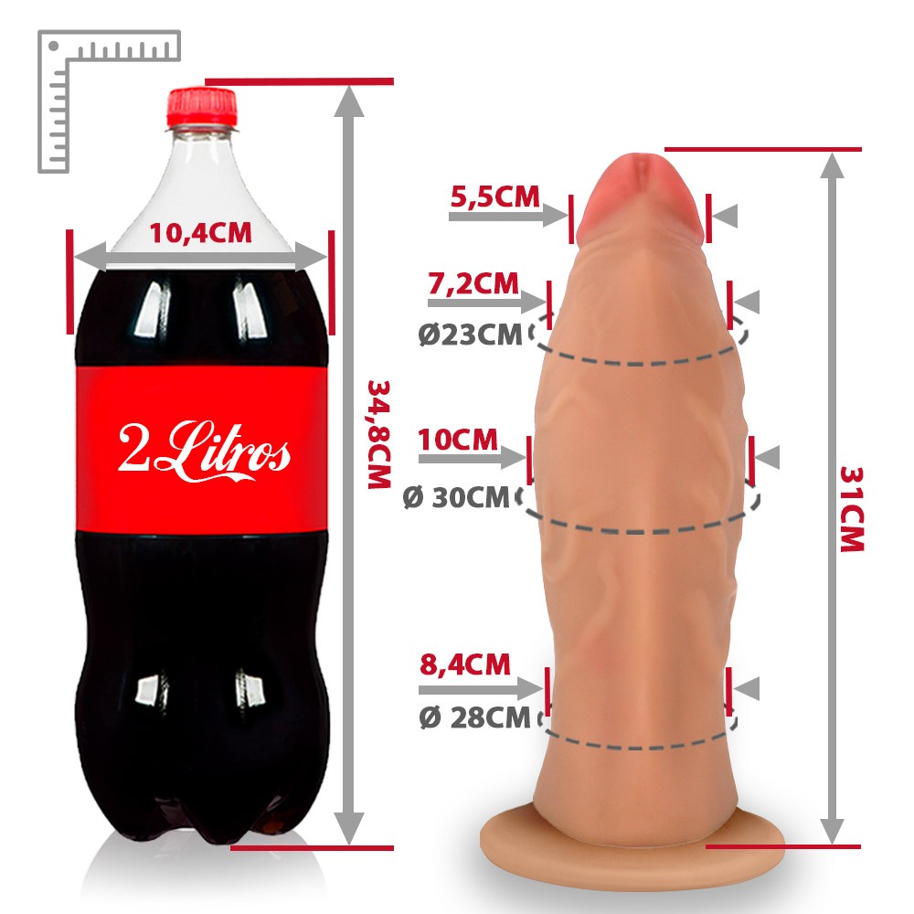 Pênis Gigante e Grosso Flexível com Ventosa e Vibrador Jatobaço 31 x 10cm  Bege :: Sex Shop Loja do Prazer