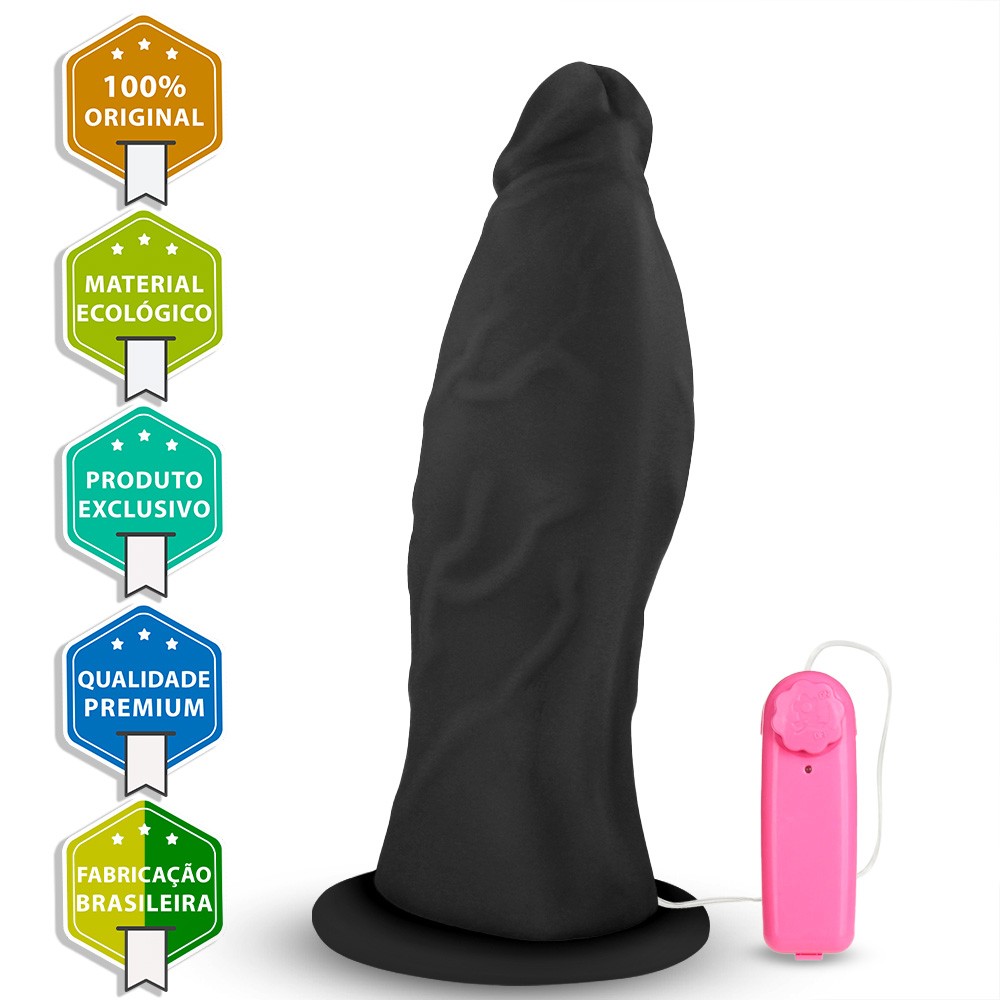 Pênis Gigante e Grosso Flexível com Ventosa e Vibrador Jatobaço 31 x 10cm  Preto :: Sex Shop Loja do Prazer