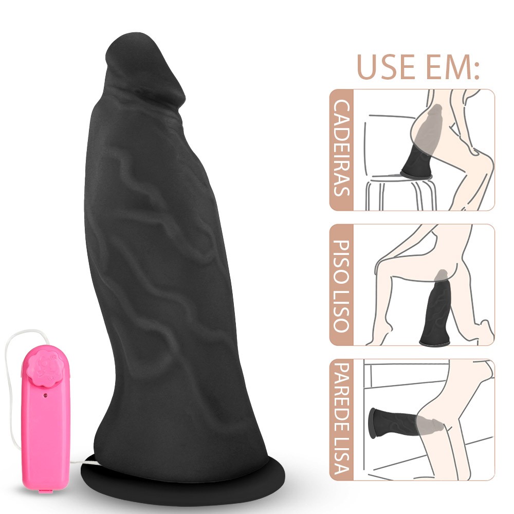 Pênis Gigante e Grosso Flexível com Ventosa e Vibrador Jatobaço 31 x 10cm  Preto :: Sex Shop Loja do Prazer