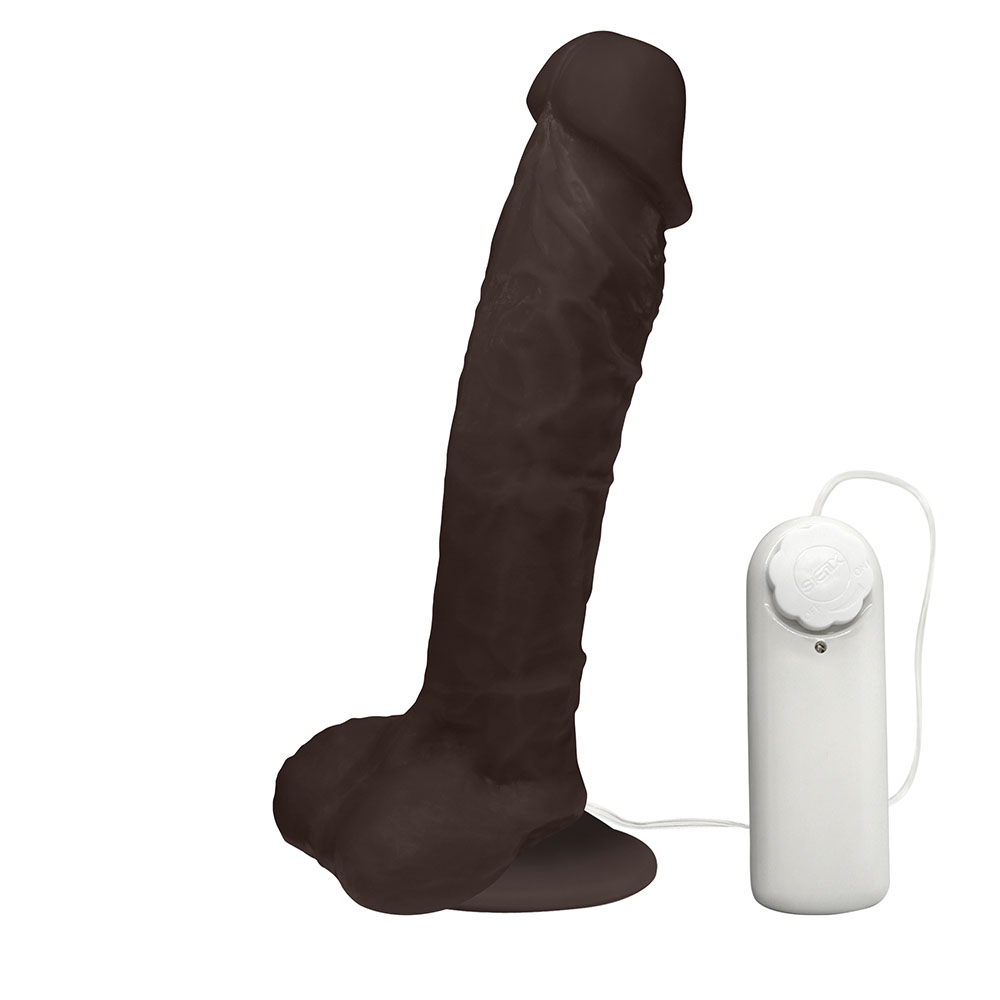 Pênis de Borracha Apolo com Escroto, Vibrador e Ventosa 20,5 x 4,5cm Marrom  :: Sex Shop Loja do Prazer